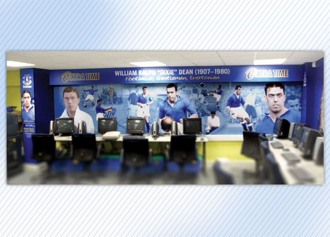 Everton FC Study Support Centre 'Extra Time' - classroom graphics focusing on Dixie Dean